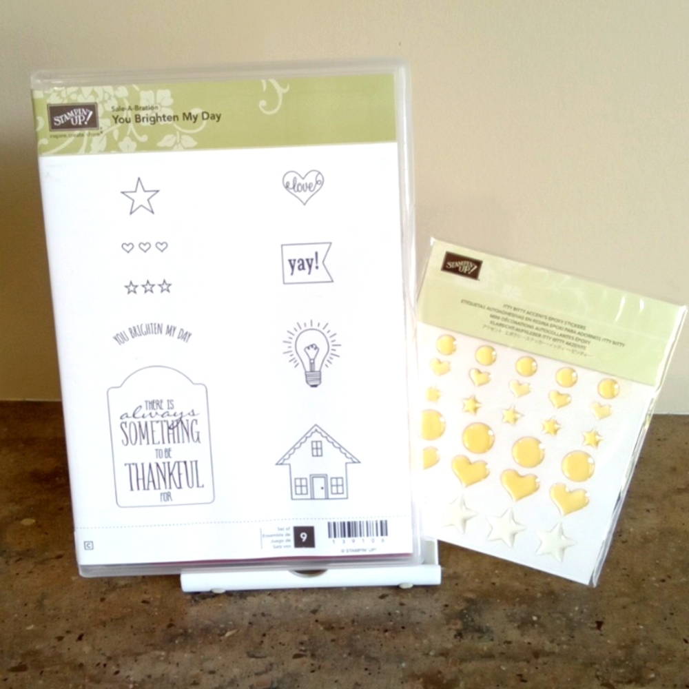 Used Stampin' Up! "YOU BRIGHTEN MY DAY'' Cling Stamp Set Bonus Epoxy Stickers